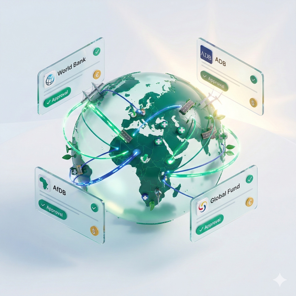 Global grant funding dashboard showing international development opportunities